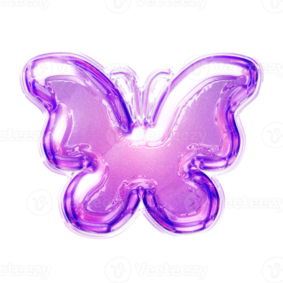 Y2K butterfly purple sticker element with chrome effect png