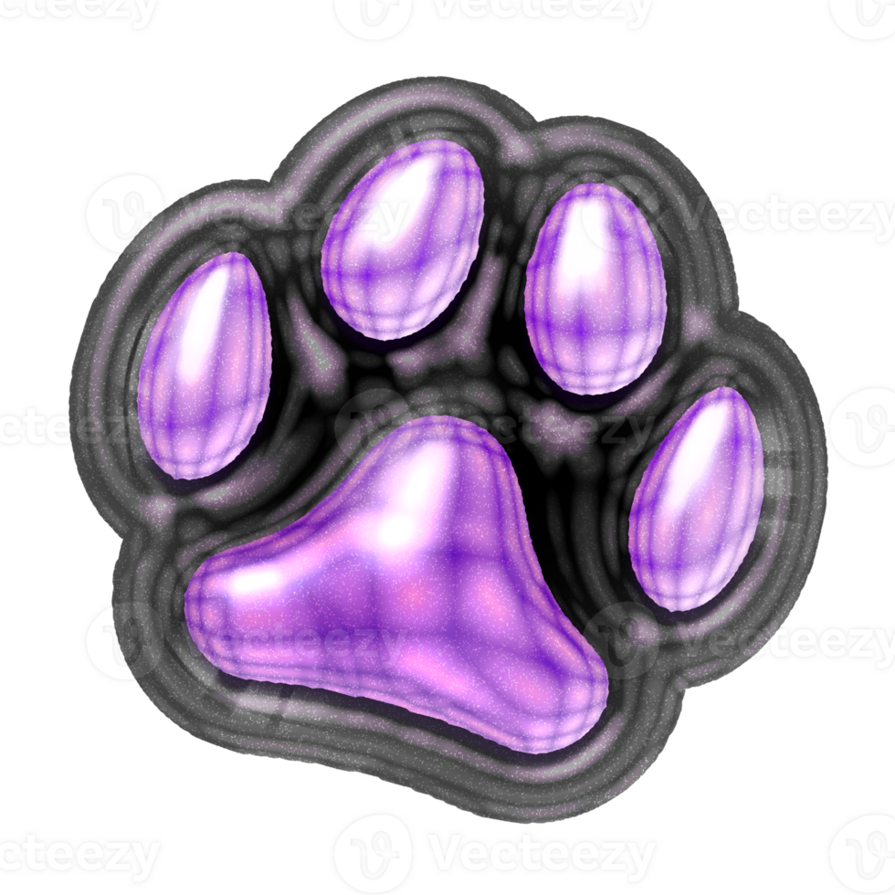 Y2K spoor footprint purple sticker element with chrome effect png