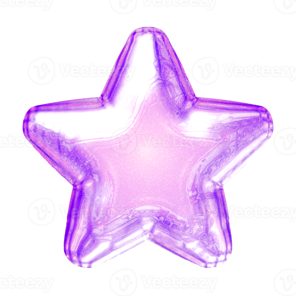 Y2K star purple sticker element with chrome effect png