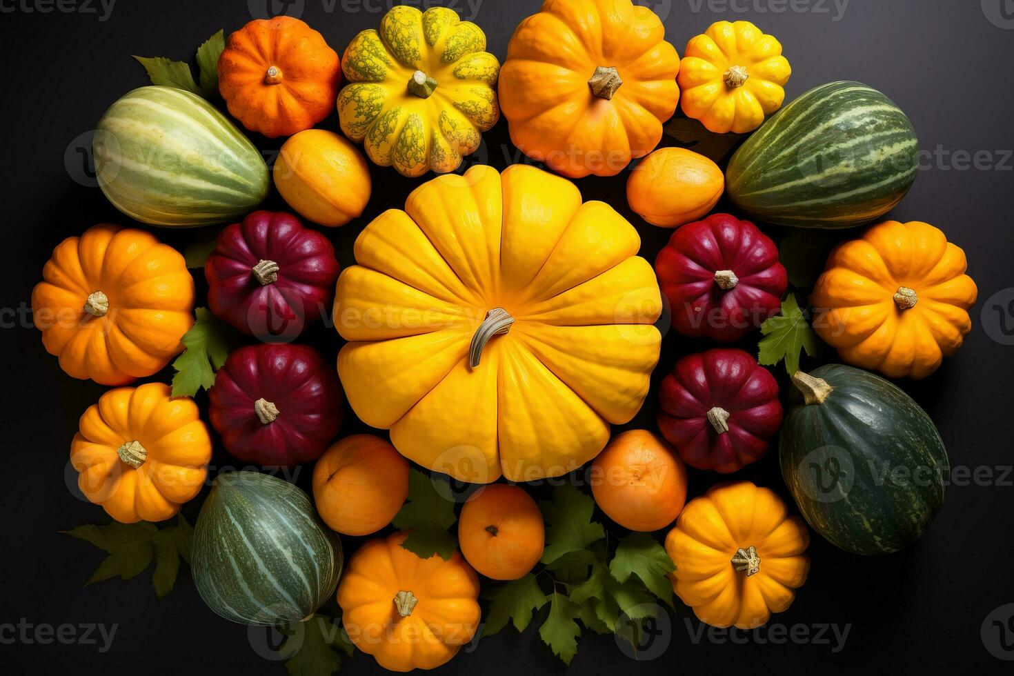 Colorful pumpkins arranged in a circle symbolize the autumn equinox a time of harvest and balance photo