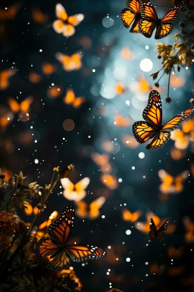 A mesmerizing close up shot of a cluster of Monarch butterflies