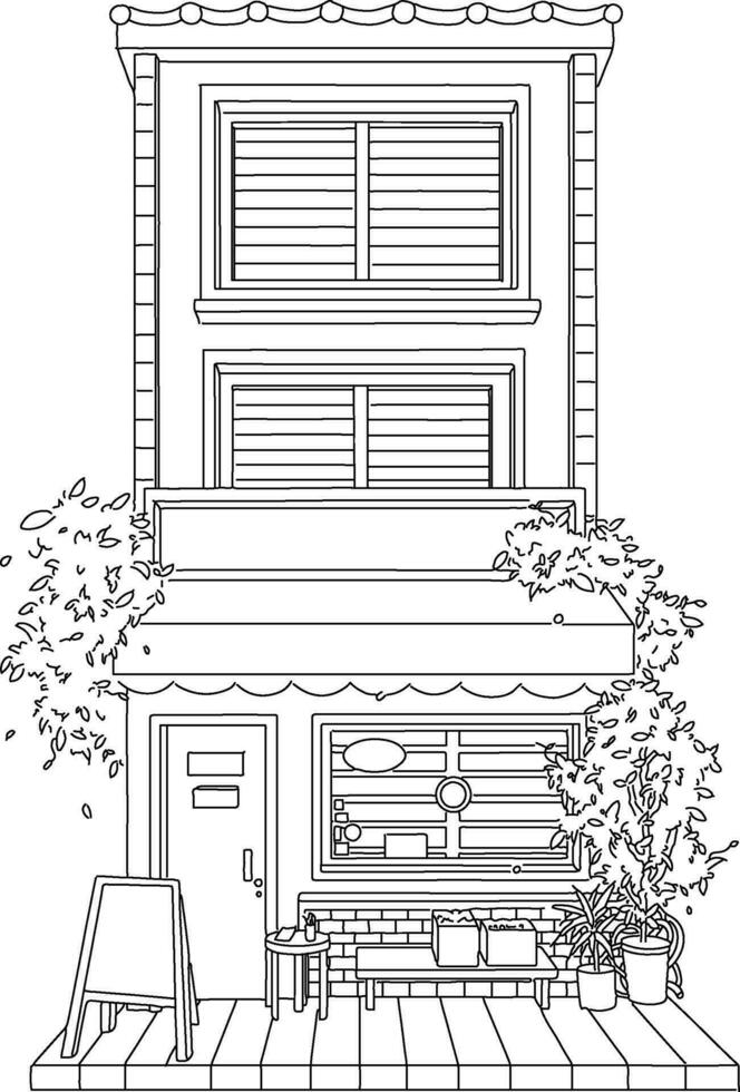 Coloring and Linework Vector of Storefront, Estate, Home, House, Shop, Store, Building.