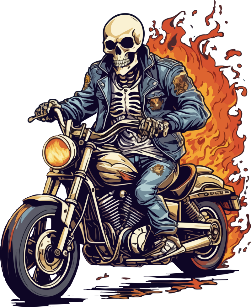 Flame Skeleton Biker Motorcycle Illustration with AI Generative png