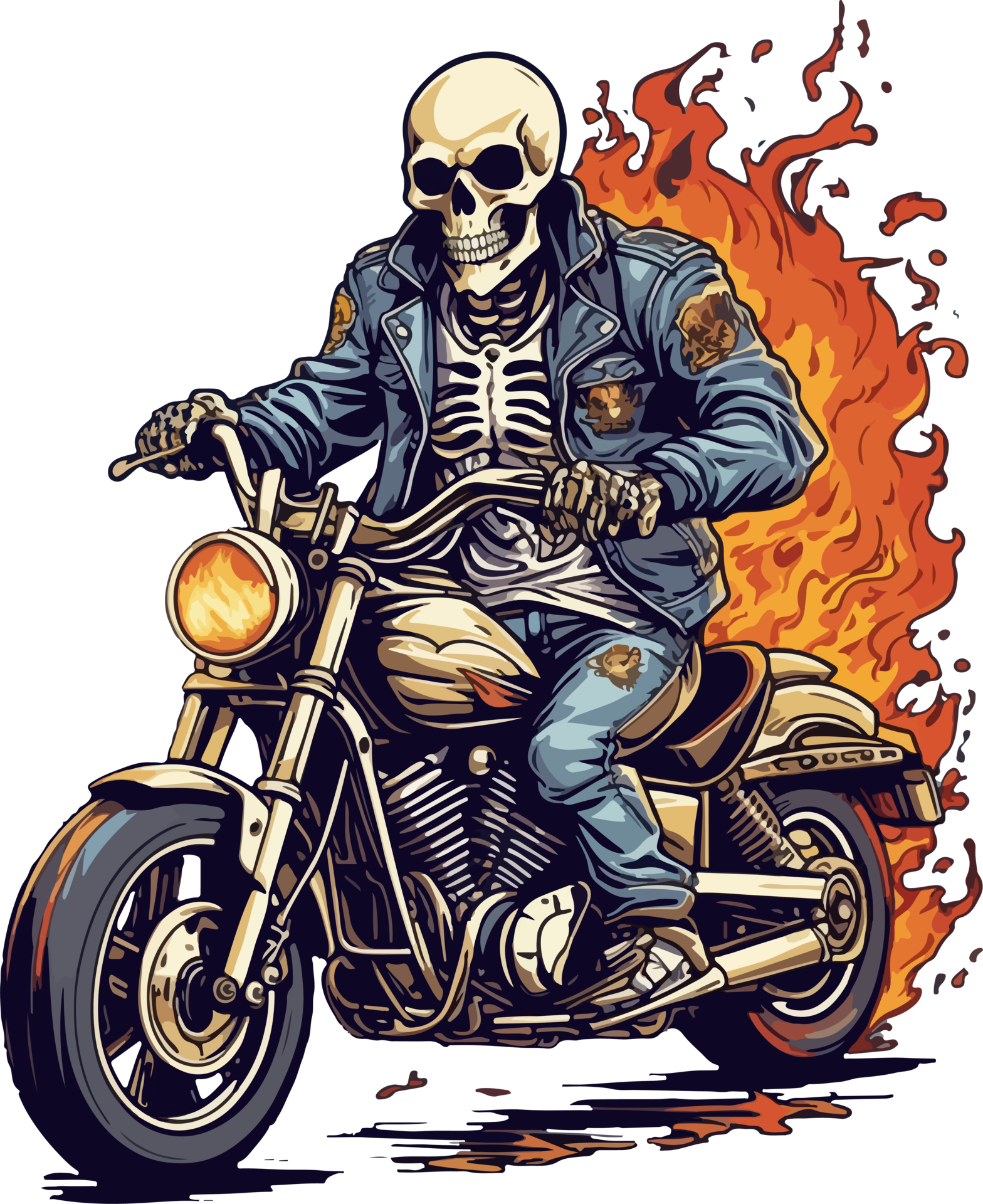 Flame Skeleton Biker Motorcycle Illustration With Ai Generative