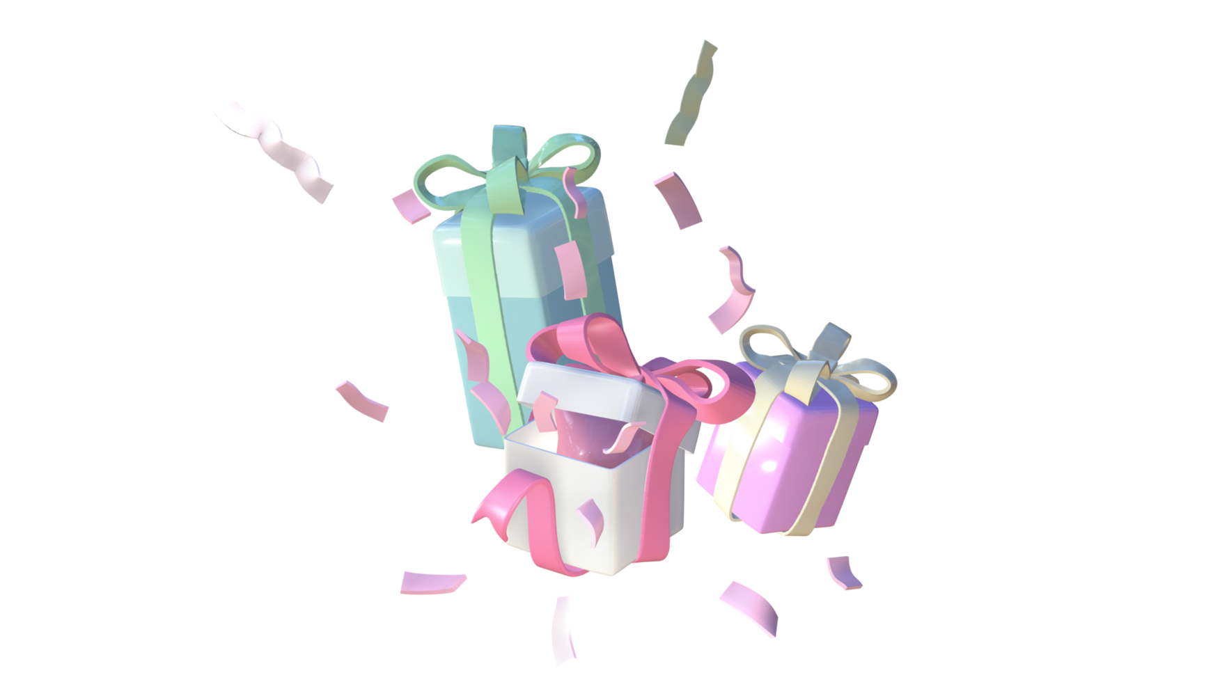 three gift boxes with bows on a transparent background png