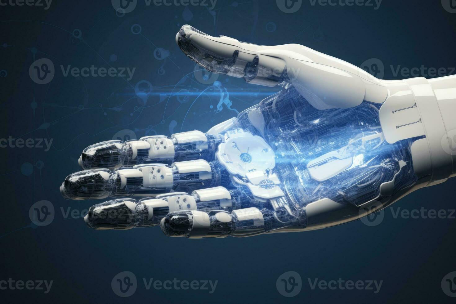 Robotic on dark background with copy space. Generative AI photo