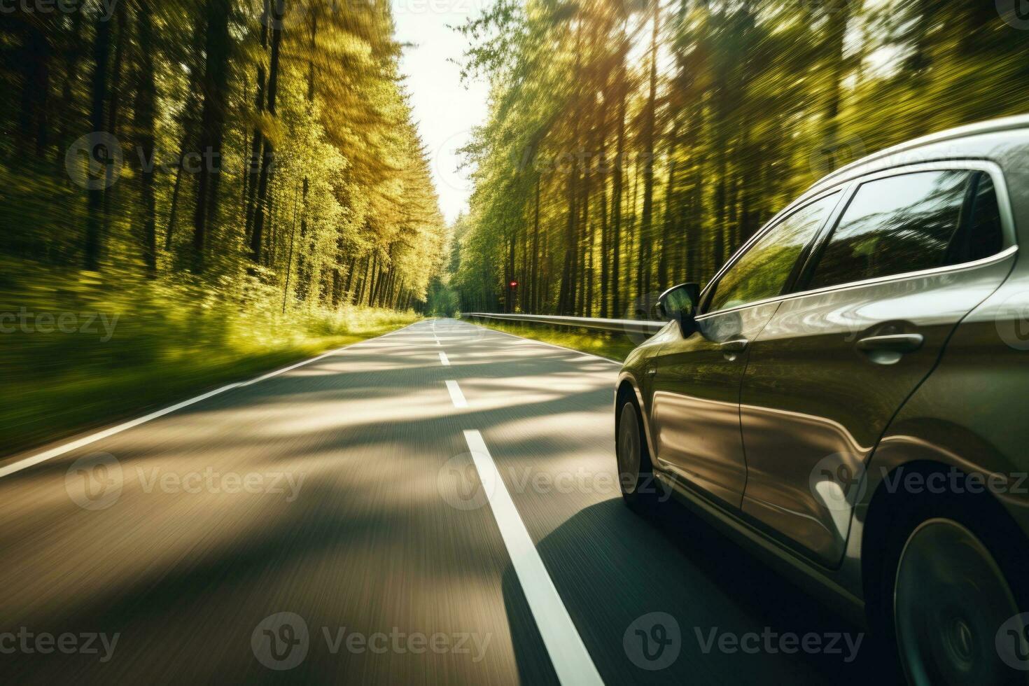 Car driving on country road with motion blur effect. Generative AI photo