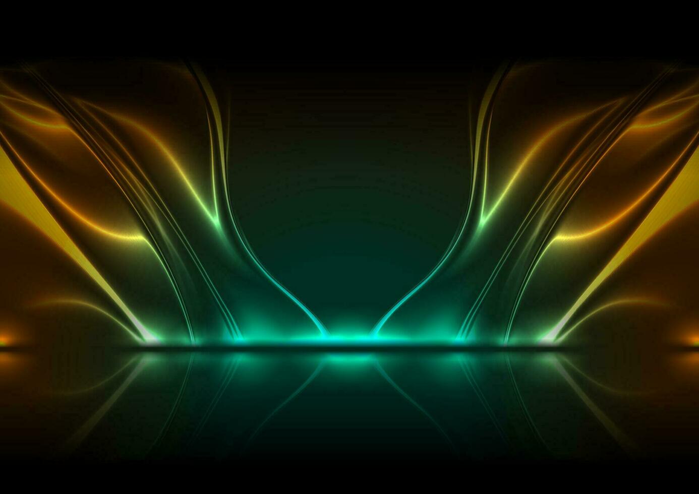 Cyan and orange neon glossy waves abstract tech background vector