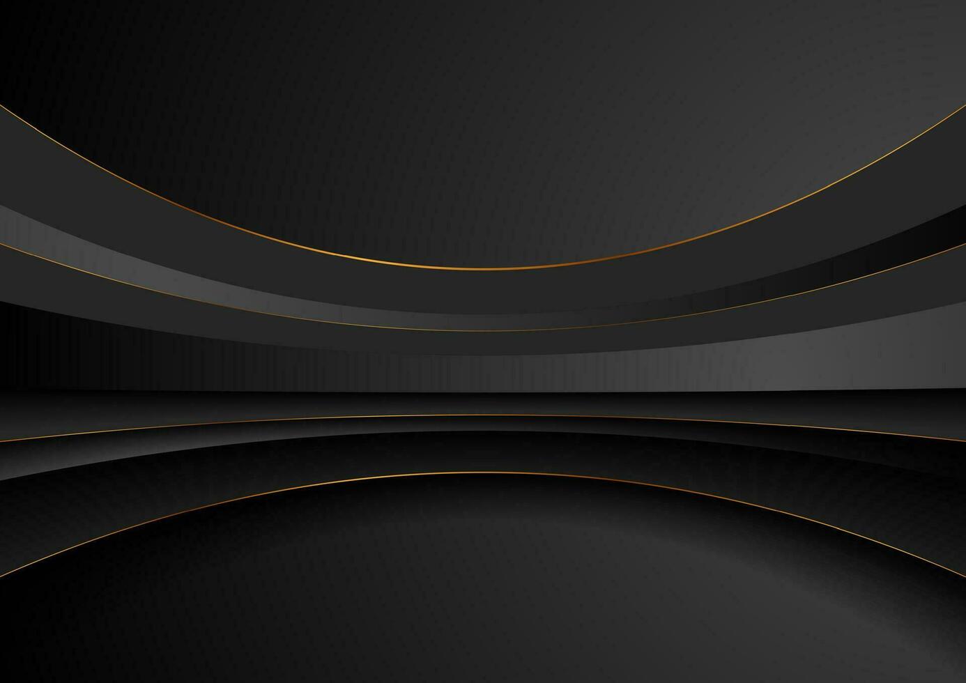 Black waves and golden lines abstract background vector