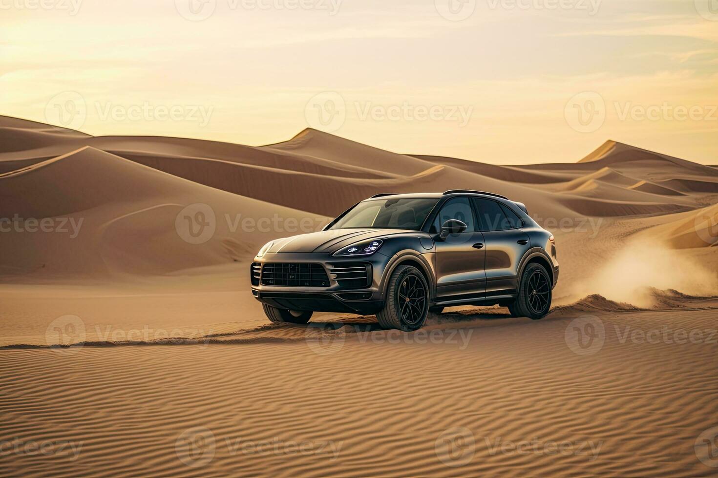 luxury car on sand dunes. Generative AI photo