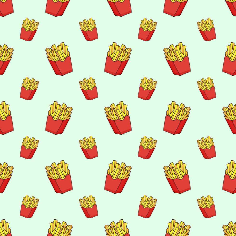 Doodle french fries seamless pattern background. vector