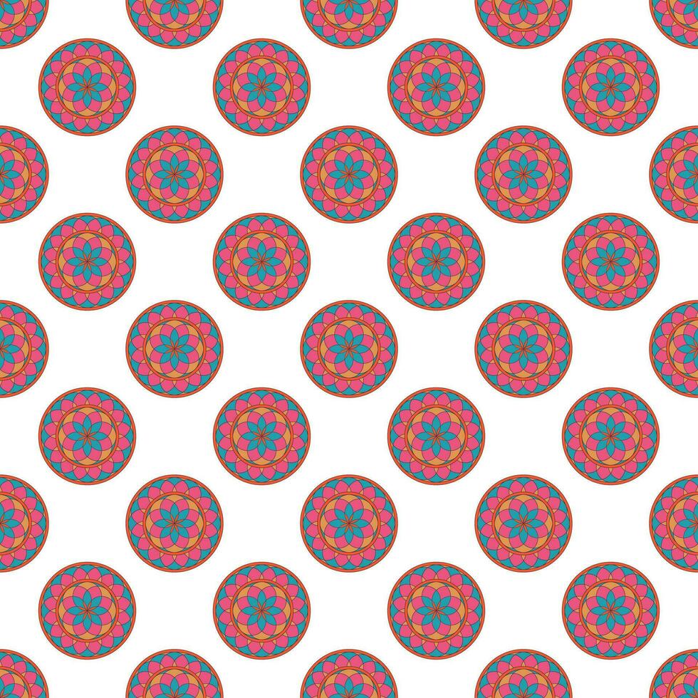 Seamless geometrical pattern with round floral mandalas. vector