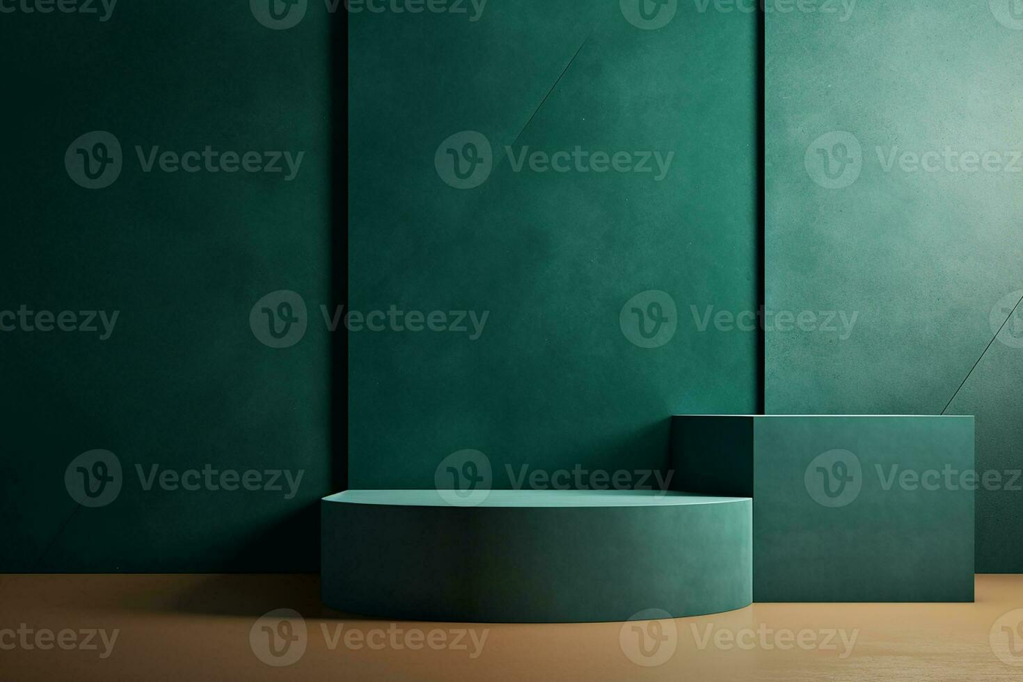 Podium in abstract tosca green room composition for product presentation. Generative AI photo