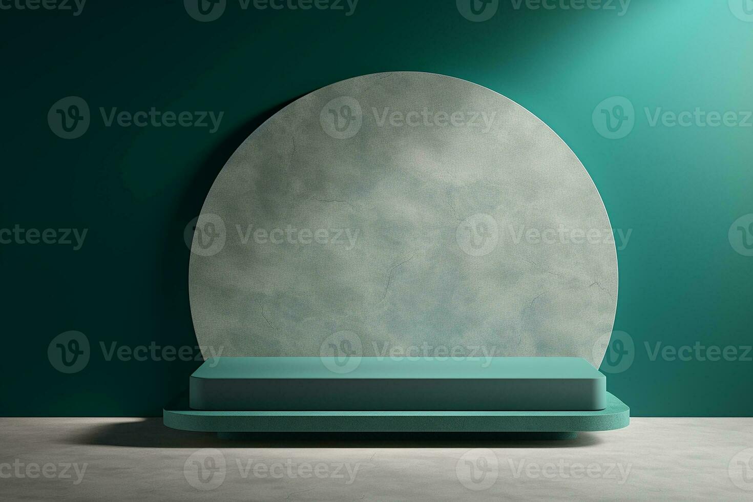 Podium in abstract tosca green room composition for product presentation. Generative AI photo