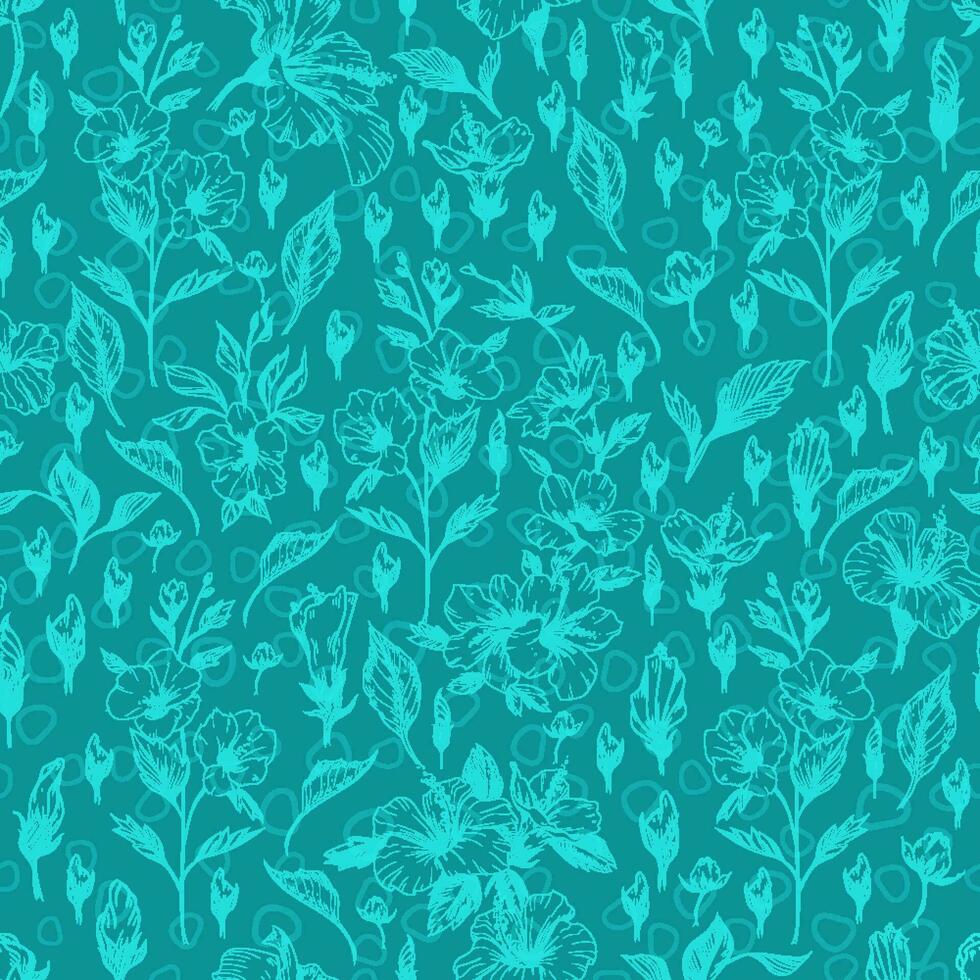 Seamless Pattern Hibiscus Engraved illustrations vector