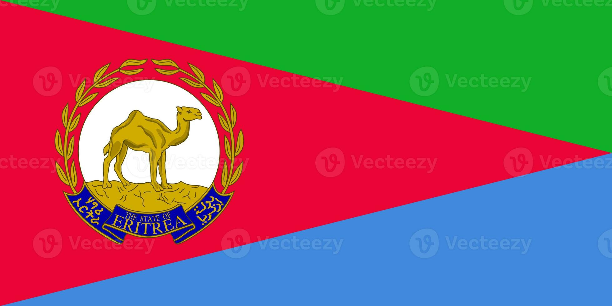 The official current flag and coat of arms of State of State of Eritrea. State flag of Eritrea. Illustration. photo