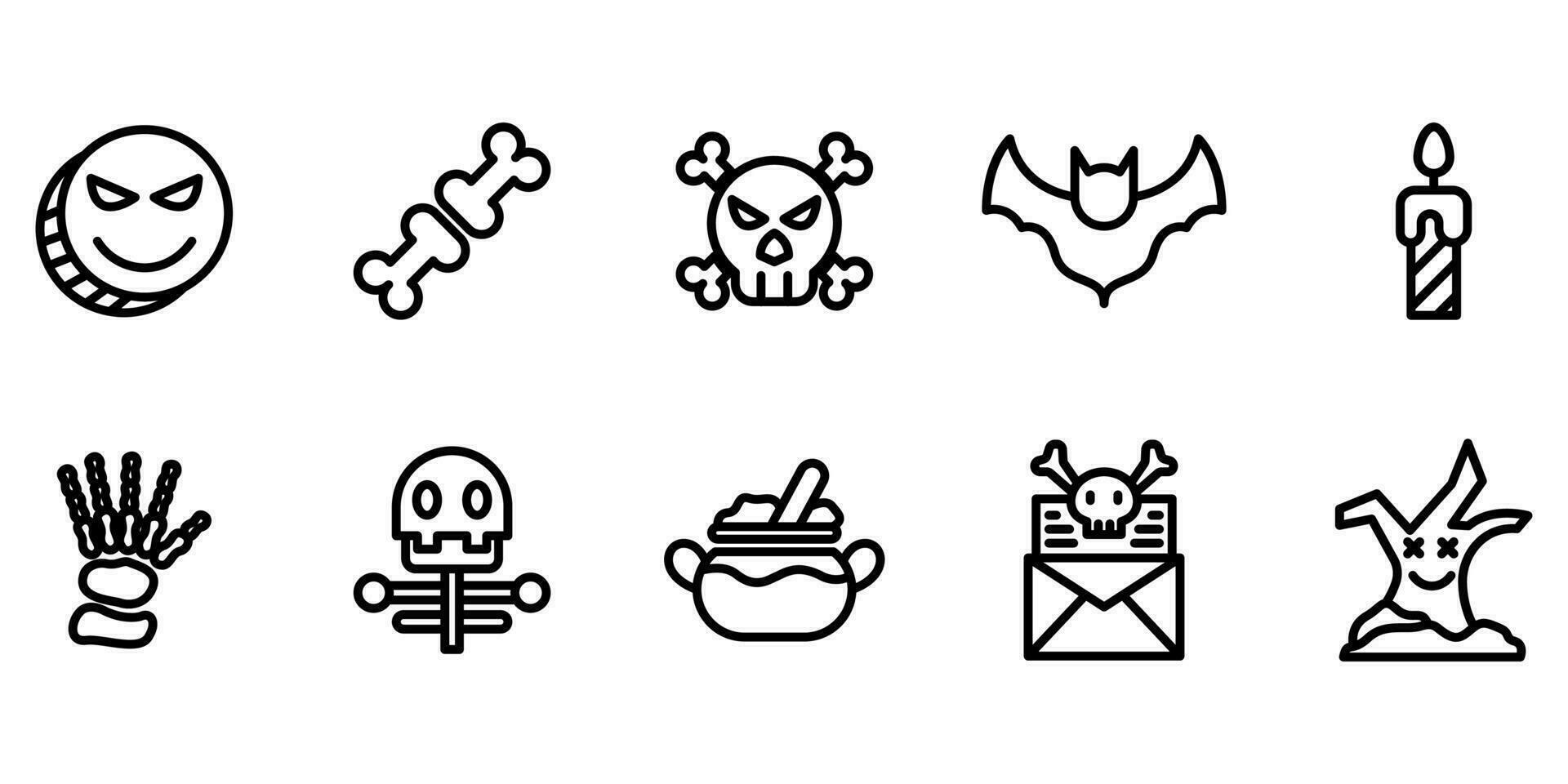 Set outline Halloween icon design on white background suitable for celebration, festival and party on halloween day. Vector design