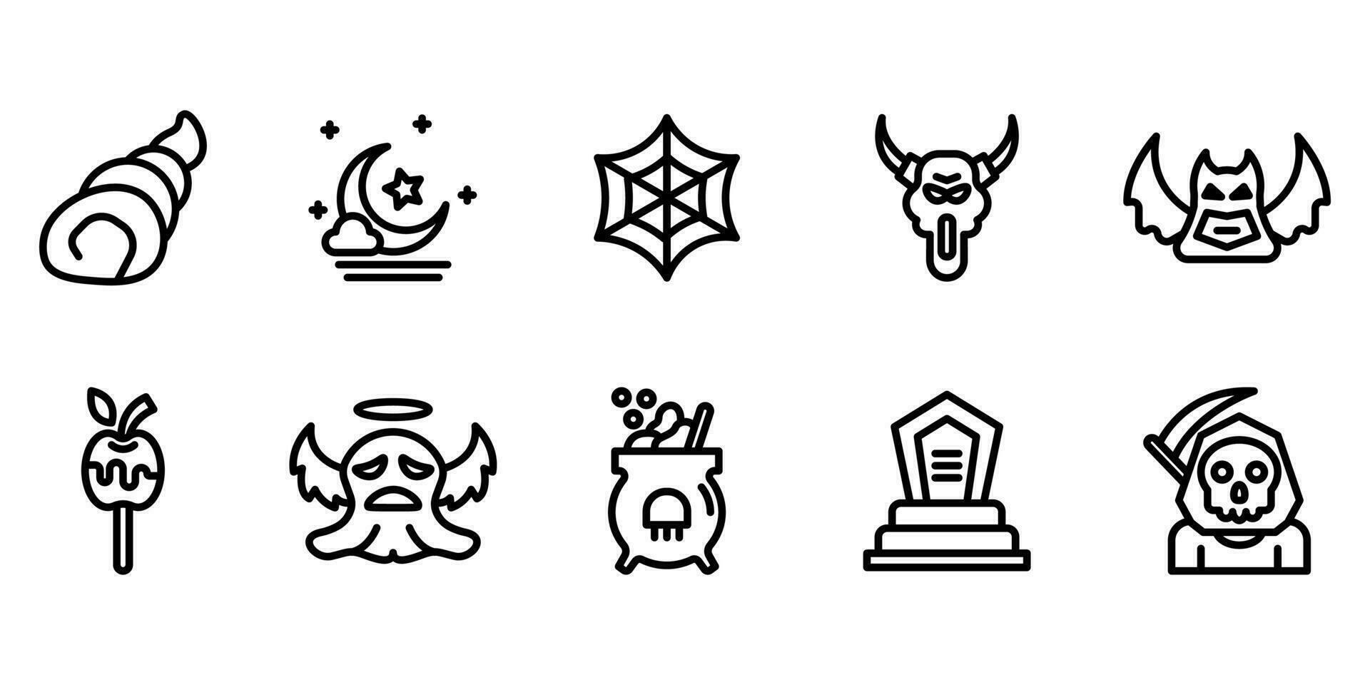 Set outline Halloween icon design on white background suitable for celebration, festival and party on halloween day. Vector design