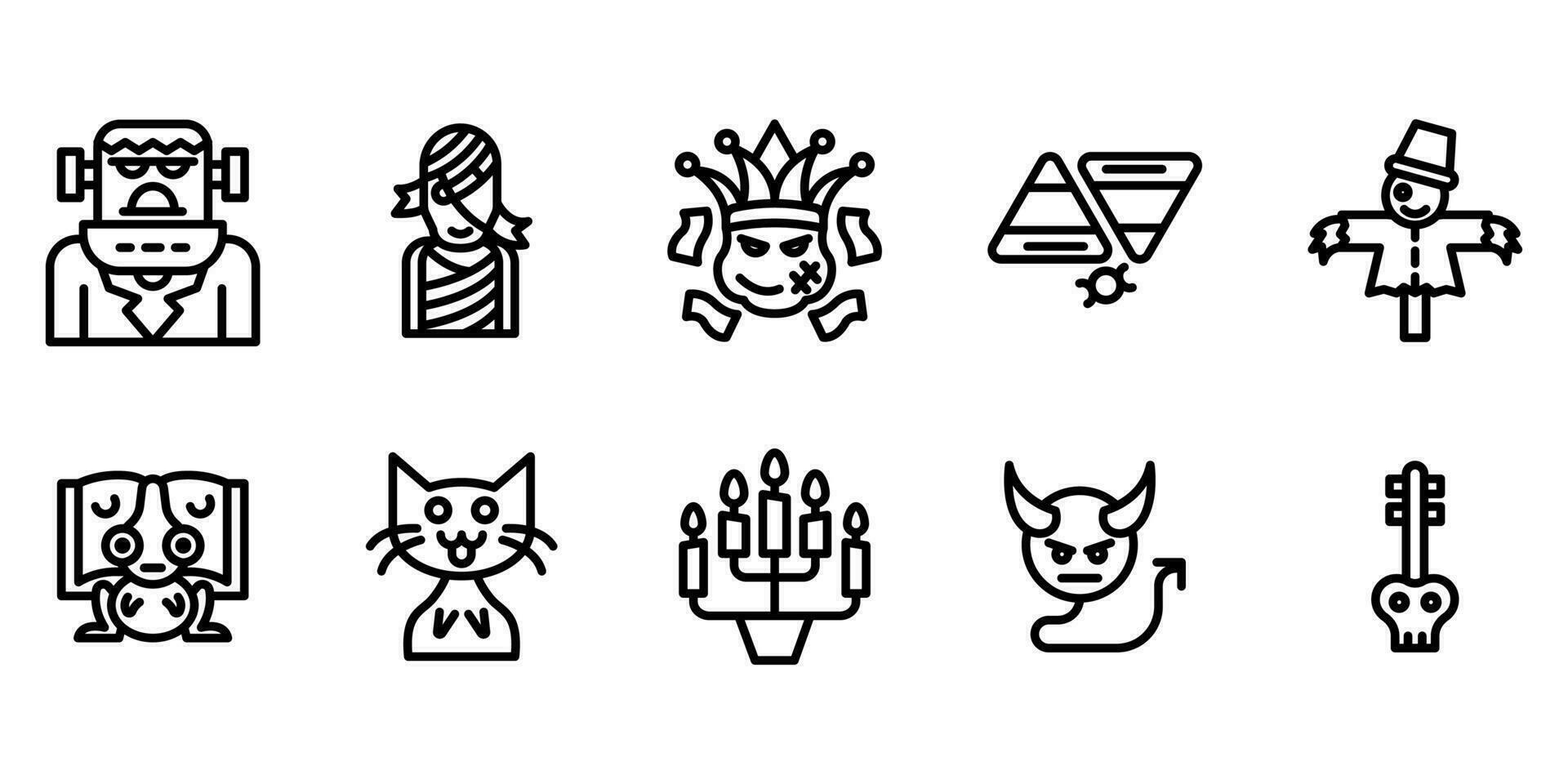 Set outline Halloween icon design on white background suitable for celebration, festival and party on halloween day. Vector design