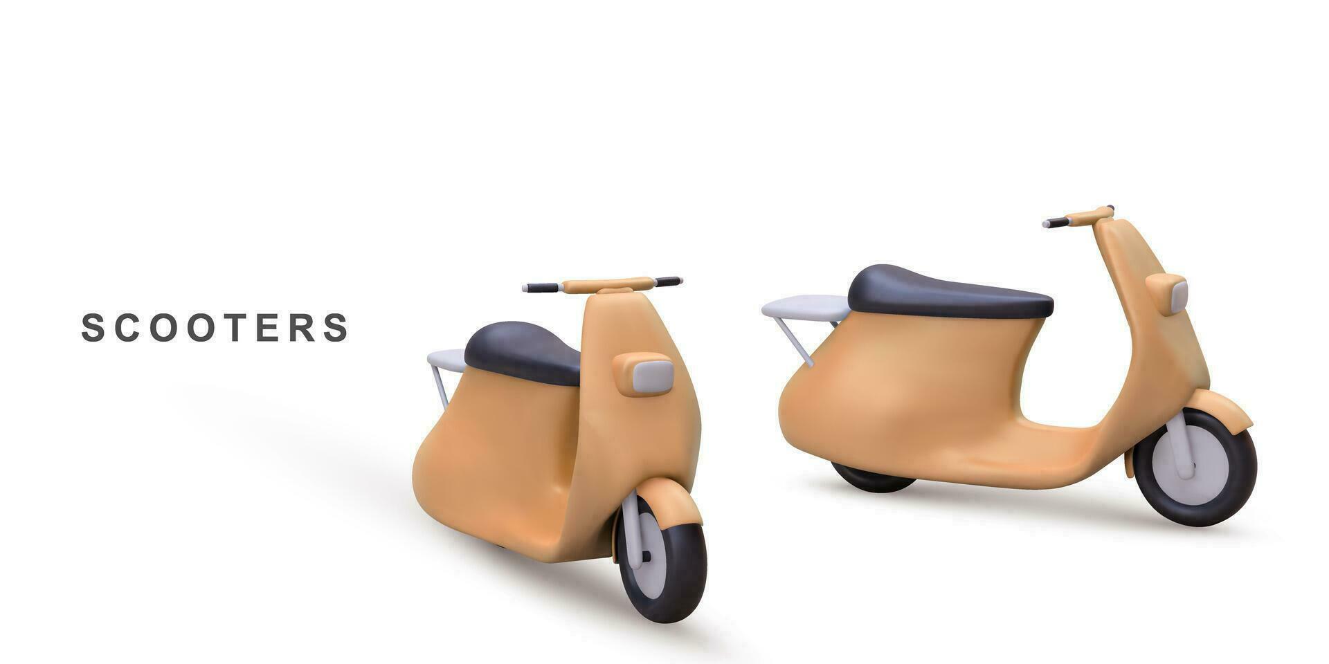 3d dos realista scooters en blanco antecedentes. vector ilustración.