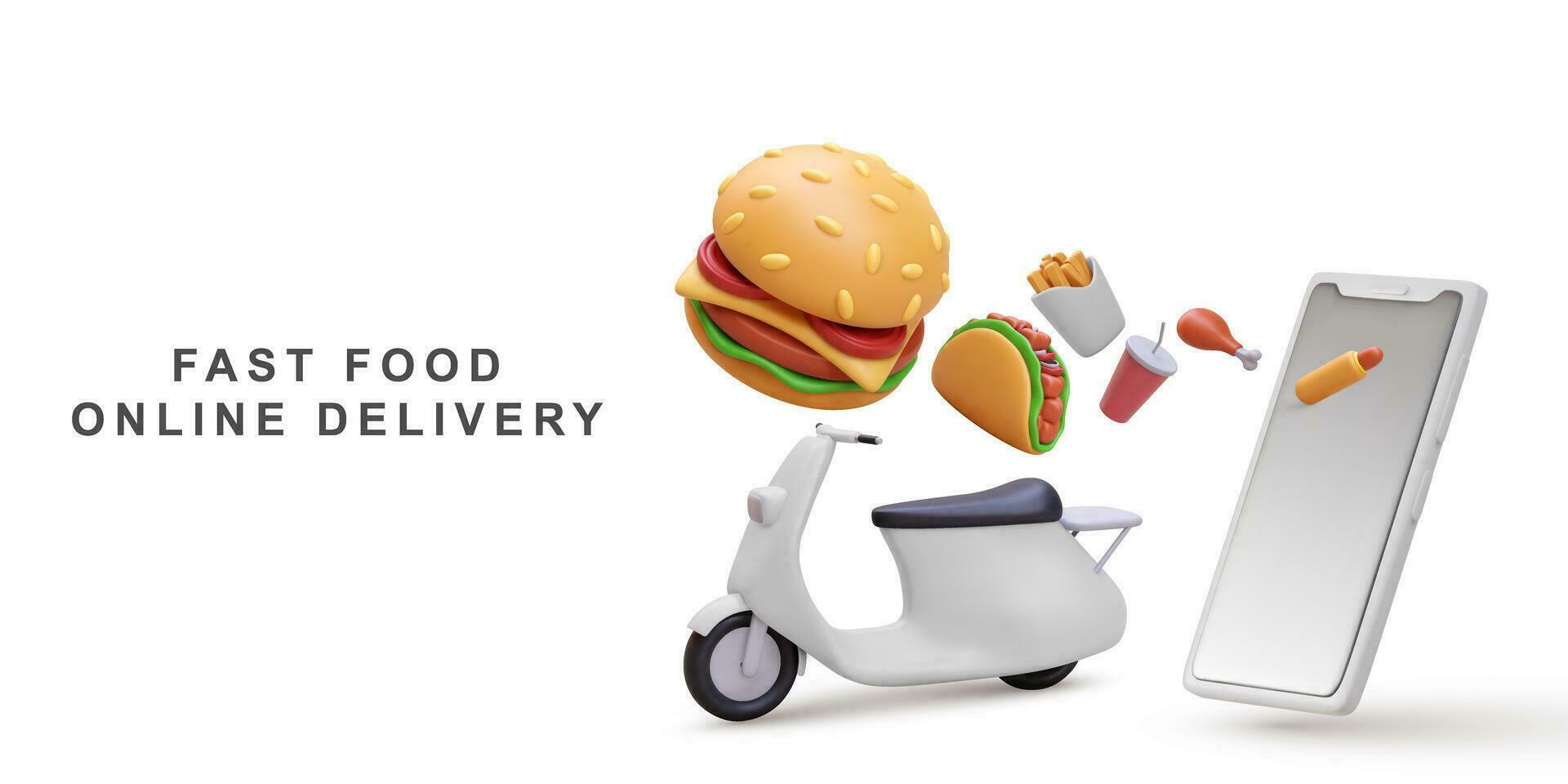 3d food delivery service  banner. Vector illustration.