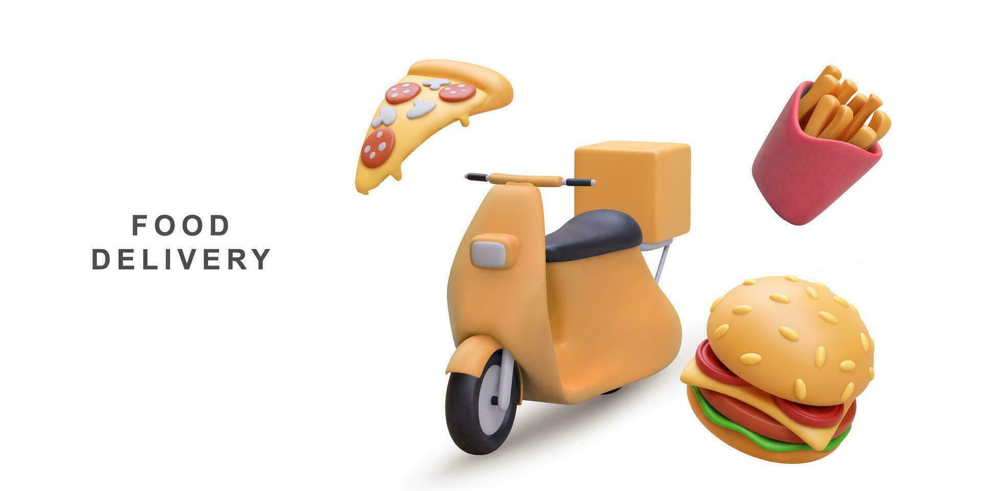 3d realistic food delivery service  banner. Vector illustration.