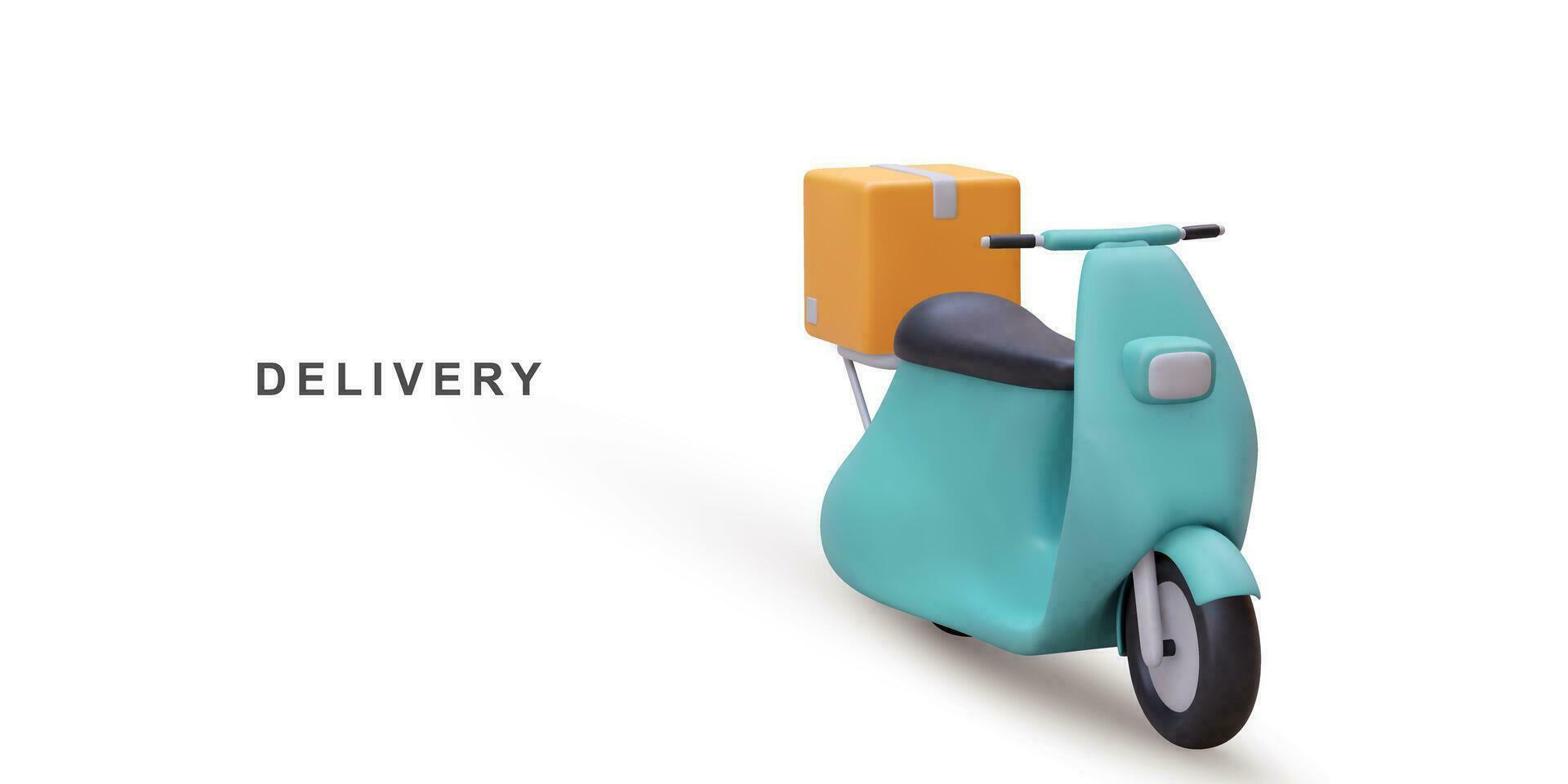 3d realistic Scooter with Box. Delivery Courier service. Vector illustration.
