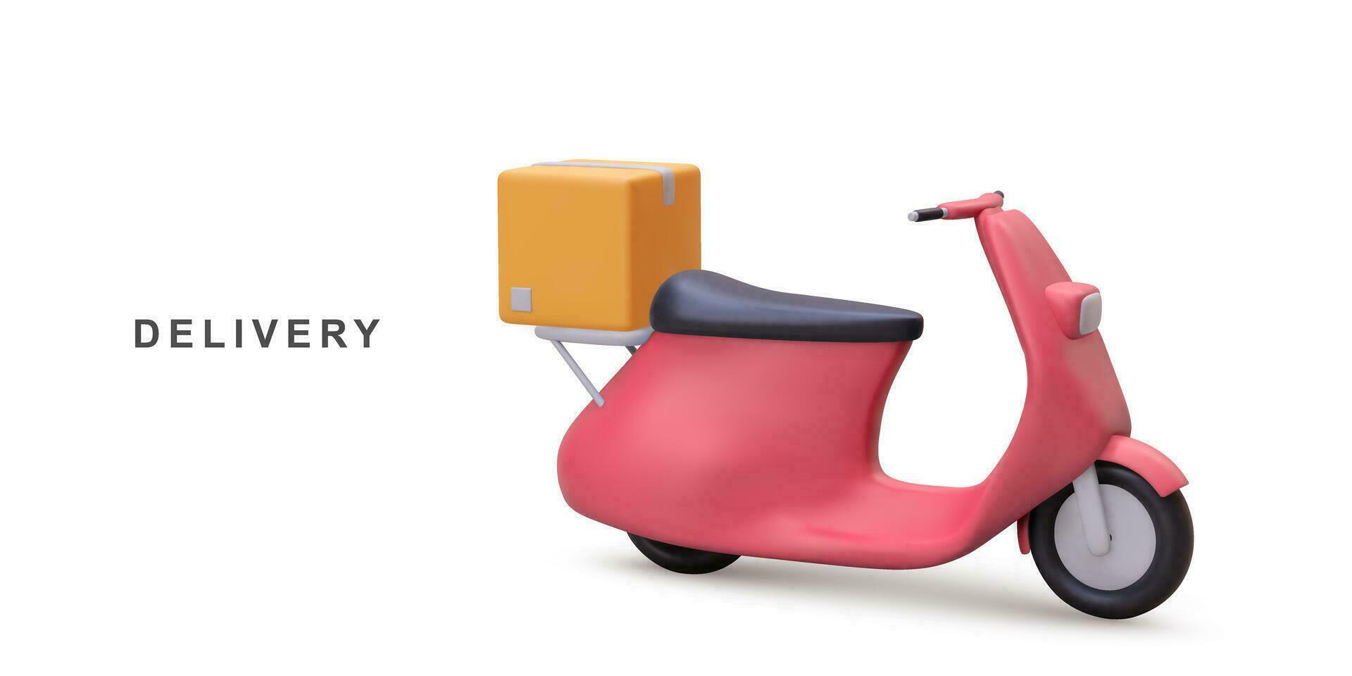 3d Scooter with Box. Delivery Courier service. Vector illustration.