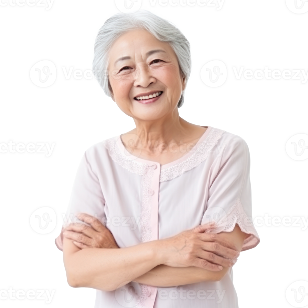 Happy asian old woman isolated png
