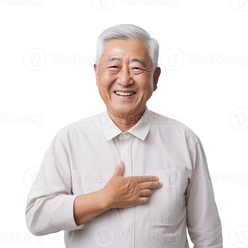 Happy asian old man isolated png