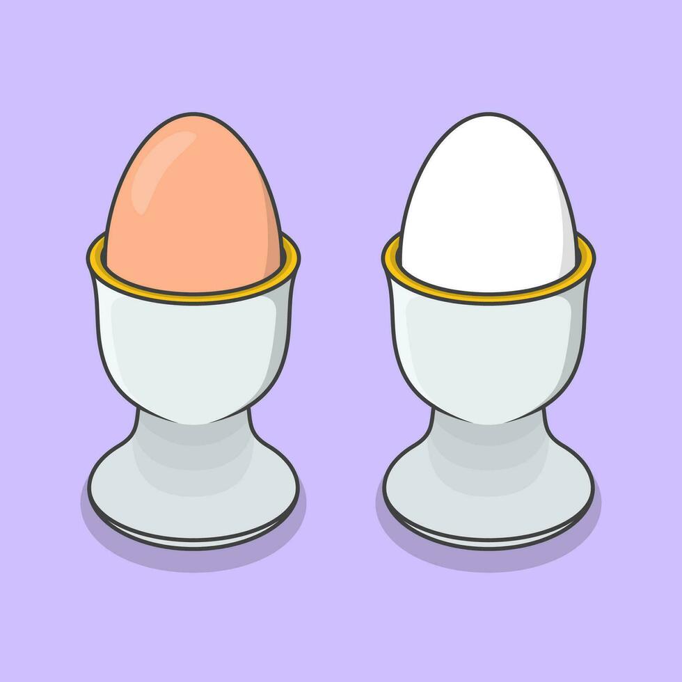 Egg In Egg Cup Vector Illustration. Chicken Boiled Eggs Food Flat Icon