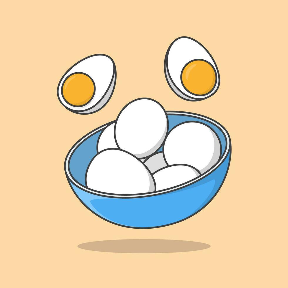 Bowl Of Boiled Eggs Vector Illustration. Chicken Boiled Eggs Flat Icon
