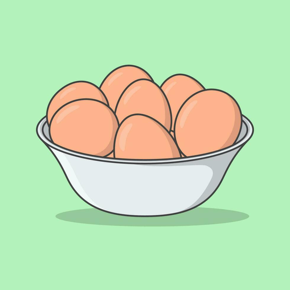 Bowl Of Eggs Vector Illustration. Chicken Eggs Food Flat Icon
