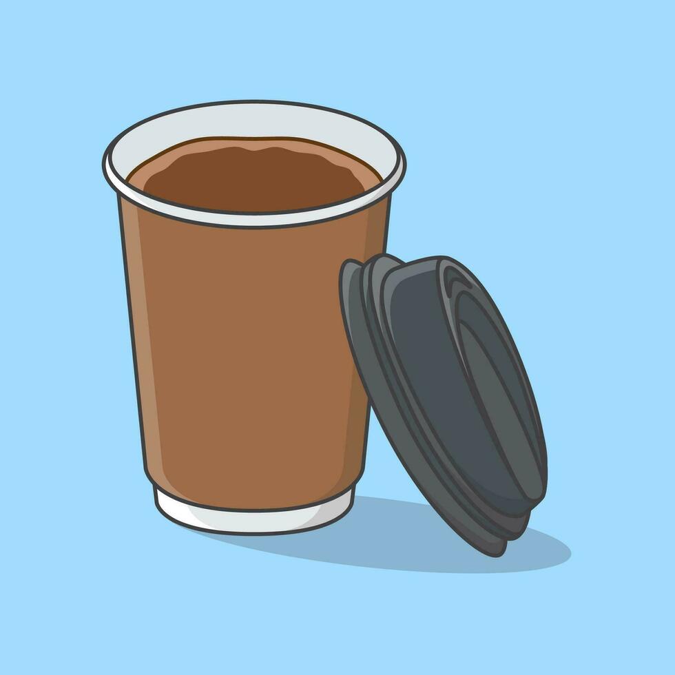 Coffee Cup Cartoon Vector Illustration. Disposable Coffee Cup Flat Icon Outline