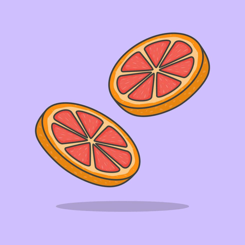 Slice Of Juicy Grapefruit Cartoon Vector Illustration. Fresh Grapefruit Flat Icon Outline