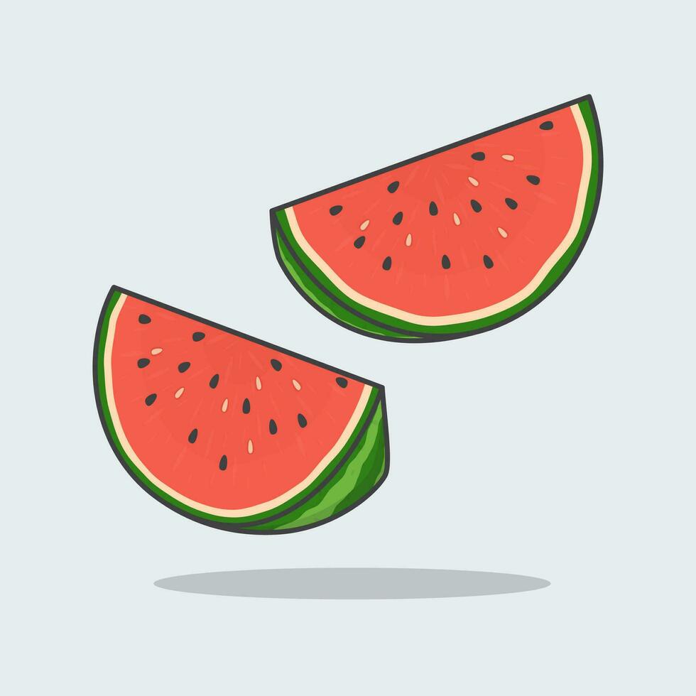 rebanada de sandía dibujos animados vector ilustración. Fresco sandía Fruta plano icono contorno