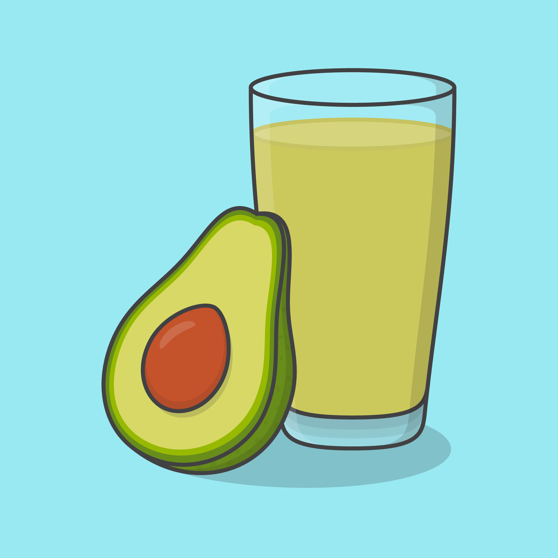 Fresh Avocado Juice With Fruit In Glass Cartoon Vector Illustration