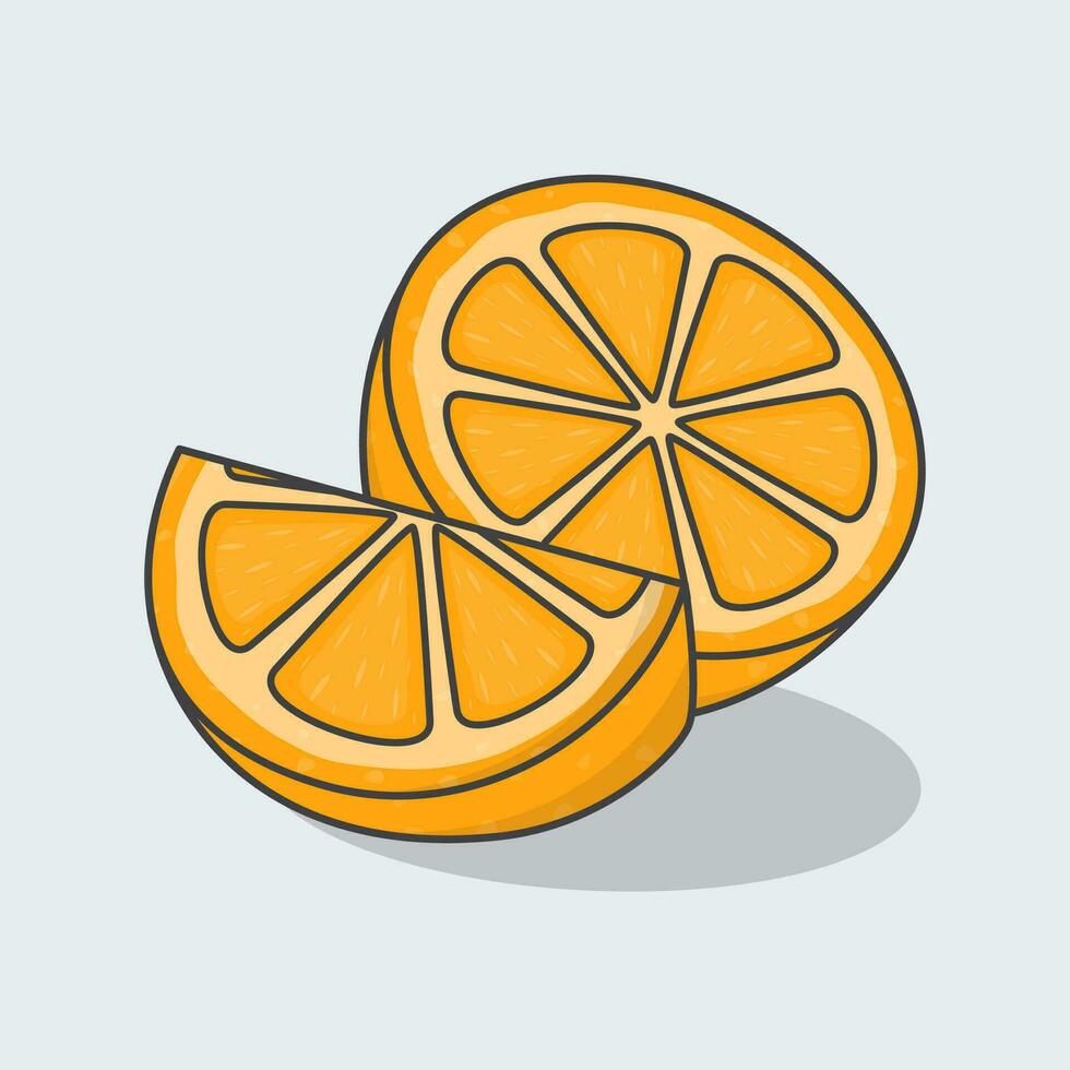 Slice Of Juicy Orange Cartoon Vector Illustration. Fresh Orange Fruit Flat Icon Outline