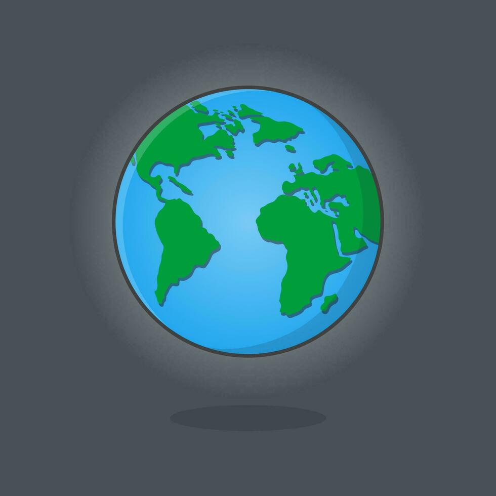 Earth Cartoon Vector Illustration. Planet Earth Flat Icon Outline