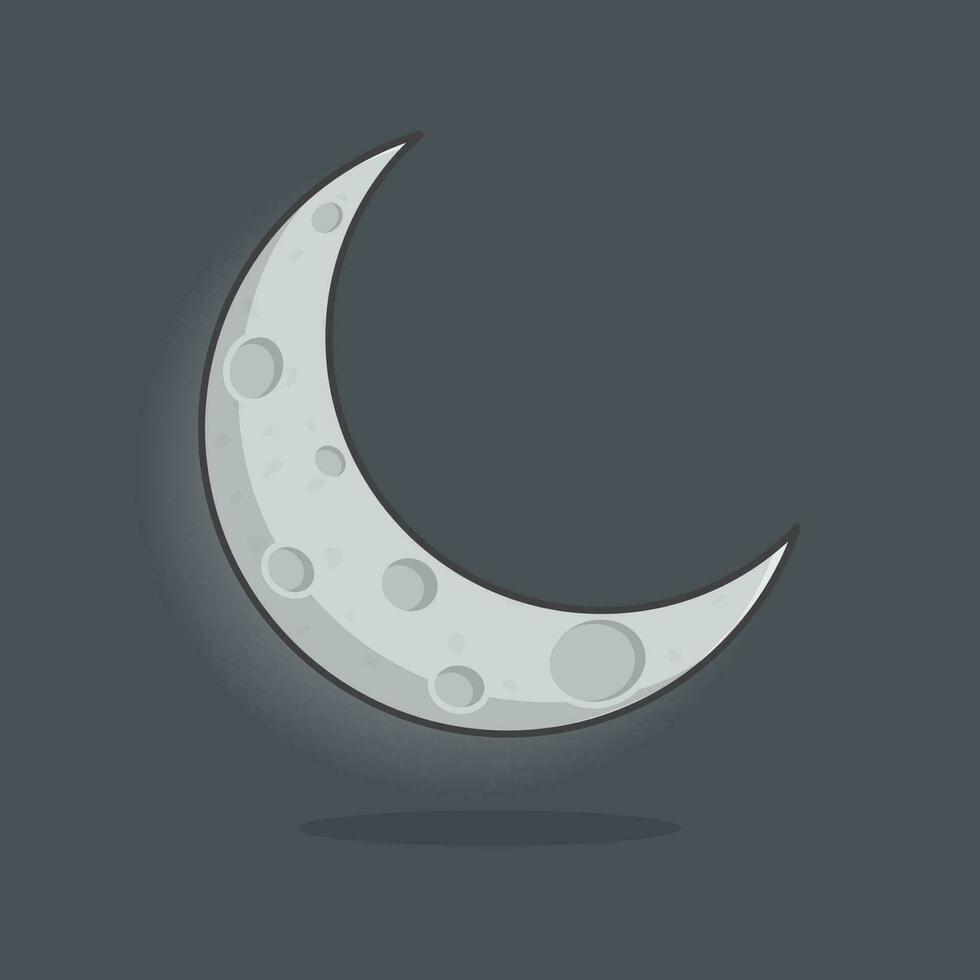 Crescent Moon Cartoon Vector Illustration. Moon Flat Icon Outline