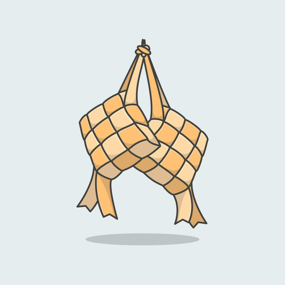 ketupat dibujos animados vector ilustración. eid Alabama fitr ketupat arroz comida plano icono contorno