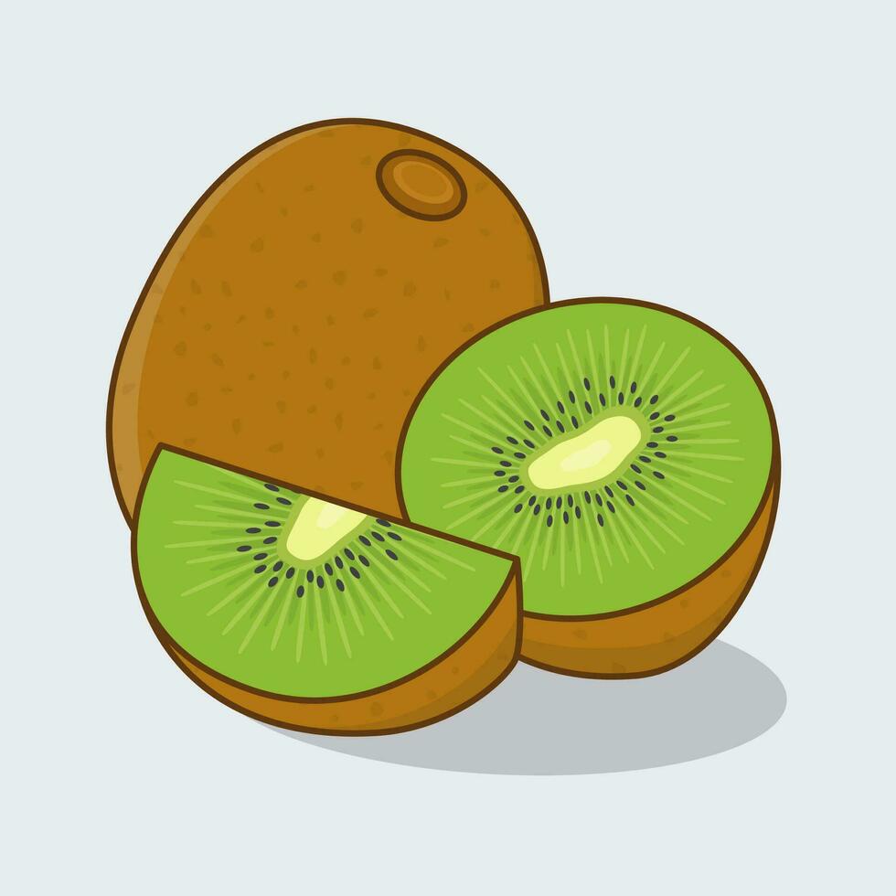 kiwi Fruta dibujos animados vector ilustración. rebanada y todo de kiwi plano icono contorno