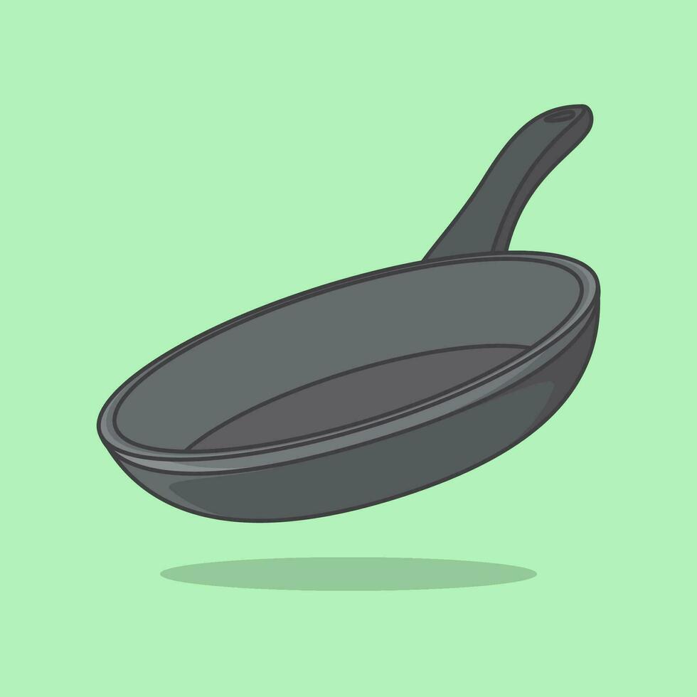 Frying Pan Cartoon Vector Illustration. Pan Flat Icon Outline