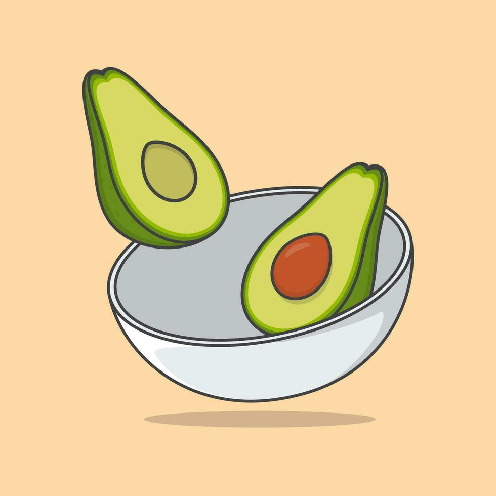 Bowl Of Avocado Slices Cartoon Vector Illustration. Avocado Fruit Flat Icon Outline