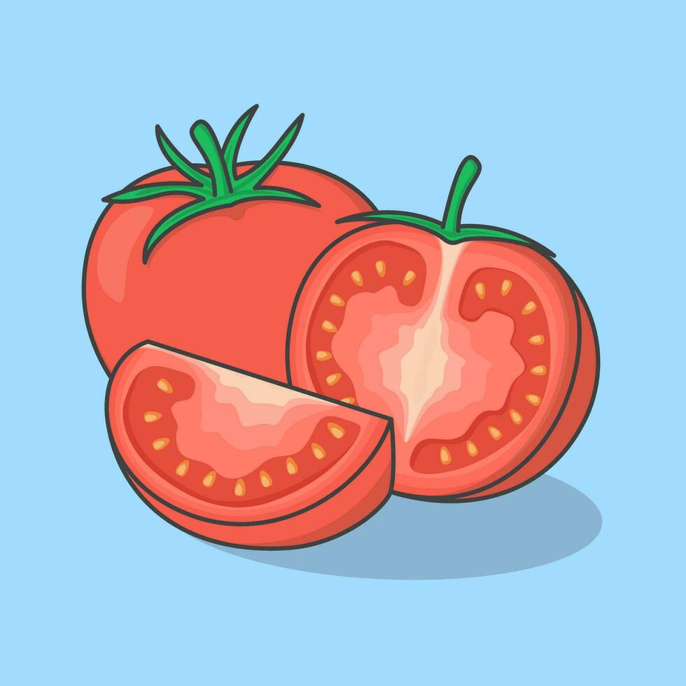 とまとページ Slice And Whole Of Tomato Cartoon Vector Illustration. Fresh