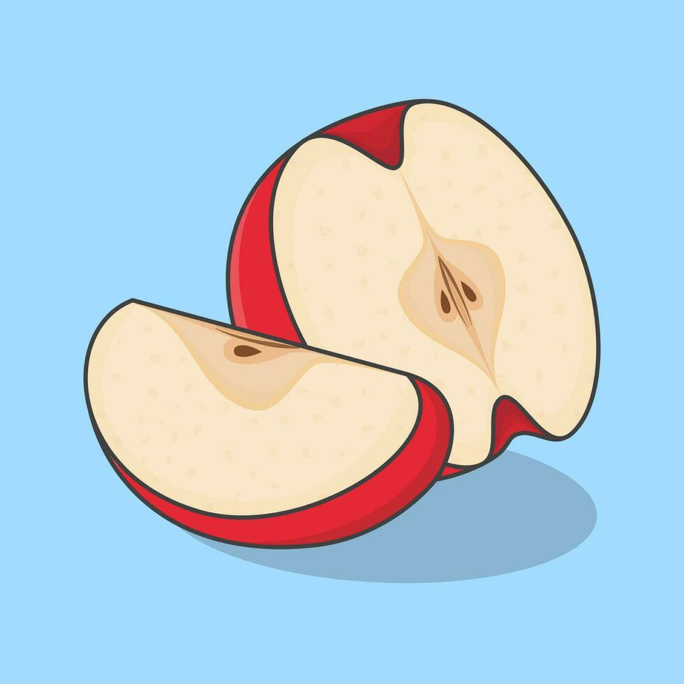 Slice Of Apple Cartoon Vector Illustration. Fresh Apple Fruit Flat Icon Outline