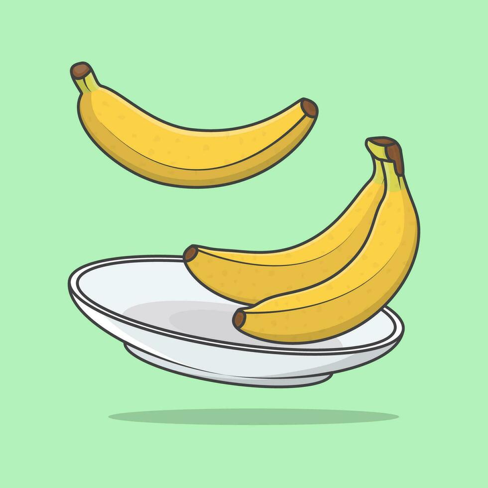 plátano en un plato dibujos animados vector ilustración. plátano Fruta plano icono contorno