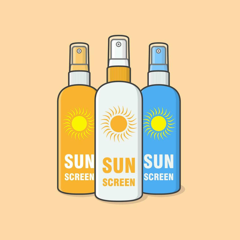 Sunscreen Spray Cartoon Vector Illustration. Sun Protection Cosmetic Product Flat Icon Outline. Sunblock Lotions Or Skincare
