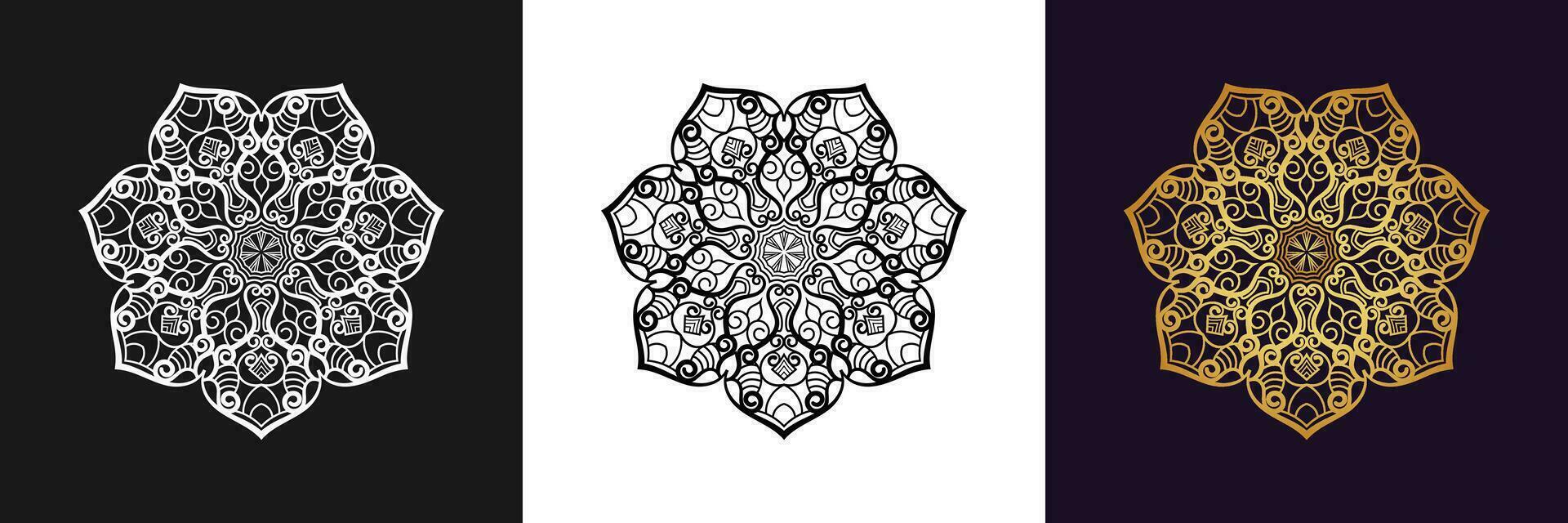 Decorative mandala and pattern for Mehndi, wedding, tattoo, islam, indian, arabic. Outline mandalas coloring book page. vector