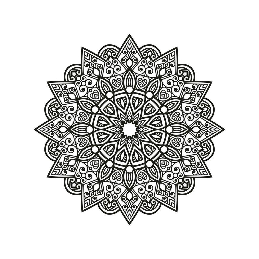 Decorative mandala and pattern for Mehndi, wedding, tattoo, islam, indian, arabic. Outline mandalas coloring book page. vector